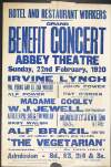 Hotel and Restaurant Workers : grand benefit concert, Abbey Theatre, Sunday, 22nd February, 1920.