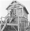 Dick Nicholl in signal box, Clones East, Co. Monaghan.