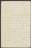 Letter from George Villiers, 4th Earl of Clarendon, to an unidentified recipient regarding train times and the health of a mutual acquaintance,