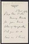 Letter from Arthur Charles Wellesley, 4th Duke of Wellington, to "Mr. Bates, thanking him for his letter of sympathy on the death of his son, Lord Richard Wellesley, and mentioning the losses of the 7th Division,