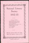 Printed syllabus card of The National Literary Society, Dublin, for the year 1912-1913,